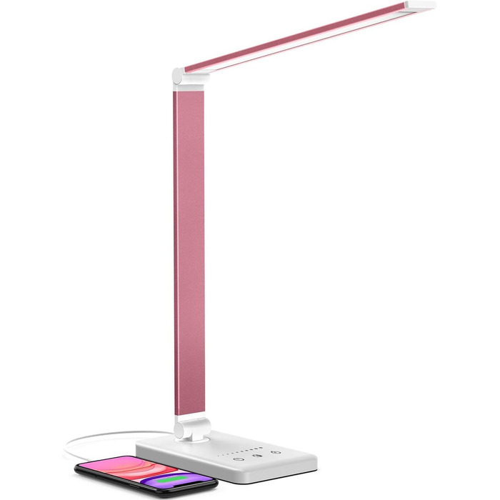 LED лампа настільна дитяча регульована рожева з акумулятором 2500mAh, 5 кольорів, 10 рівнів яскравості, сенсорне управління, складана