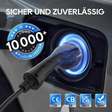Портативний зарядний пристрій для електромобілів Type 2 (IEC 62196-2) з LCD-дисплеєм, 3.68kW, 6-16A, 5м, IP65, 16A, 22kW, чорний