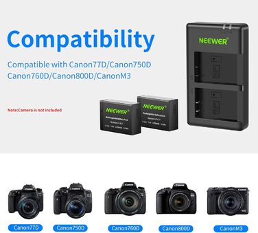 Запасний акумулятор Neewer для Canon EOS 7D Mark II та інші моделі, 2 шт. 2000mAh, комплект з зарядним пристроєм (LP-E17)