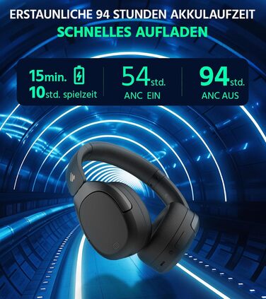 Edifier W830NB Бездротові навушники Over-Ear з ANC -45dB, 94 год. акумулятора, LDAC Hi-Res звук, Spatial Audio, швидка зарядка, Bluetooth V5.4 - Чорний