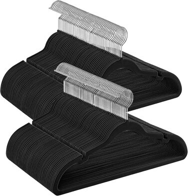 Набір вішалок для одягу SONGMICS, 50 шт., чорного кольору, з неслизьким покриттям, для штанів та одягу, 360° обертання, 43 см, 0,6 см товщина