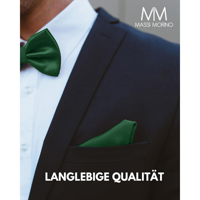 Массі Моріно: Комплект краватка-метелик та нагрудна хустинка для чоловіків - ідеальний вибір на весілля. Регульована краватка-метелик (зелена)