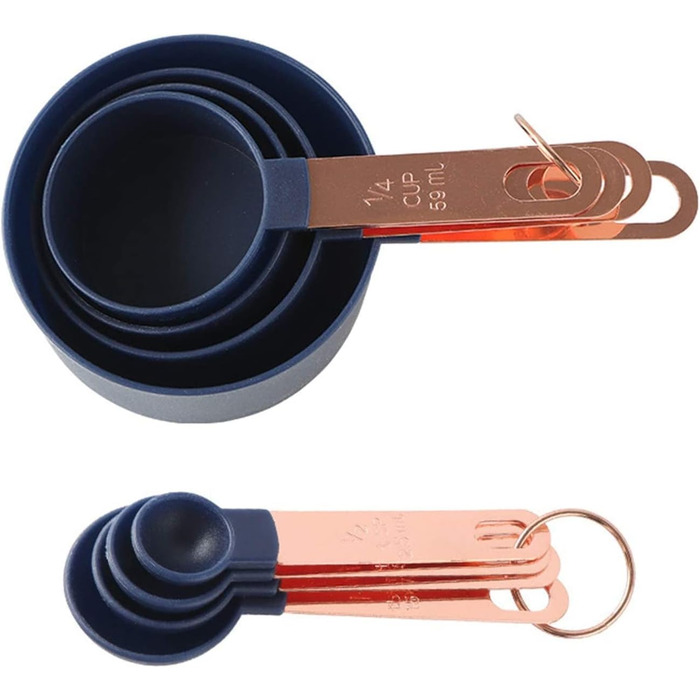 Measuring spoons, stainless steel handle, rose gold-plated plastic measuring cup, 8-piece graduated measuring spoon set (blue, 8 pieces) (blue 8 pieces)