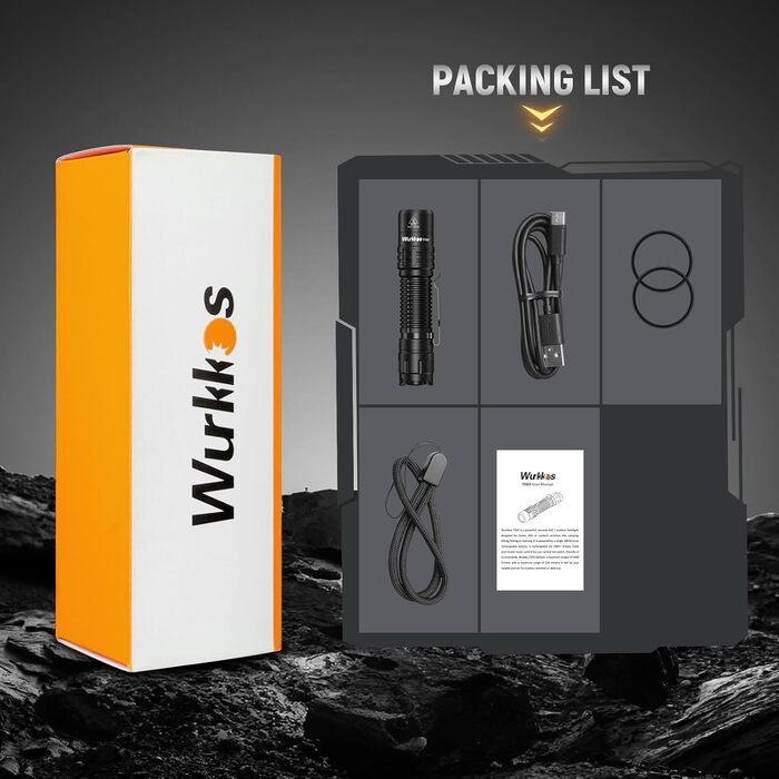 Ліхтарик Wurkkos TD02 LED, тактичний, надяскравий 2000 люмен, USB-C зарядка, IP68 водонепроникний, 6 режимів, компактний для зовнішнього та домашнього використання