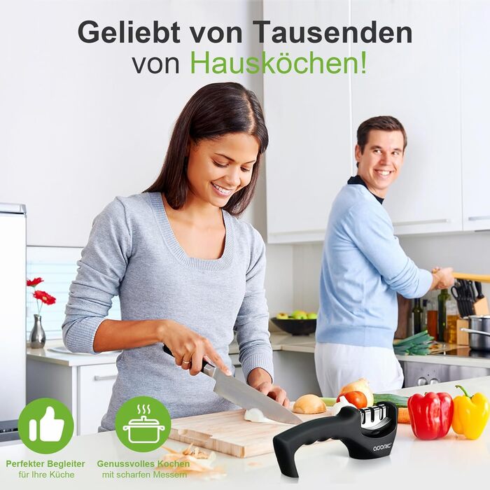 Точилка для ножів Adoric з 3 ступенями, вольфрамовий сталь, діамант, кераміка, чорна