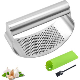 Прес для часнику з нержавіючої сталі 304 з щіткою для чищення та скребком для часнику, Garlic Press