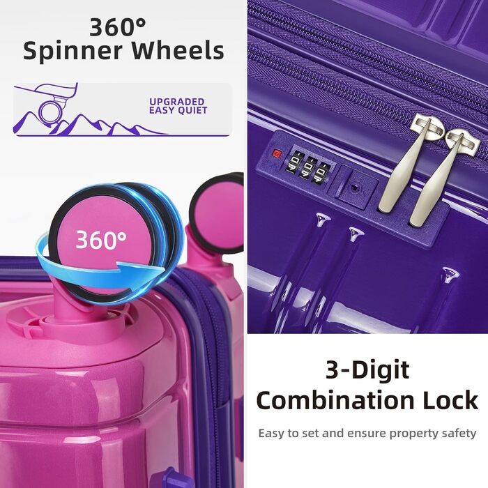 Набір валіз LARVENDER, 5 шт., з жорсткого пластику, розширюваний, з кодовим замком, колір Midnight Berry (20/24/28/DB/TB)