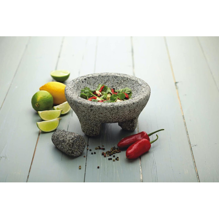 Мексиканський молькахете KitchenCraft World of Flavours, набір ступка та товкач, граніт, 20 см, сірий