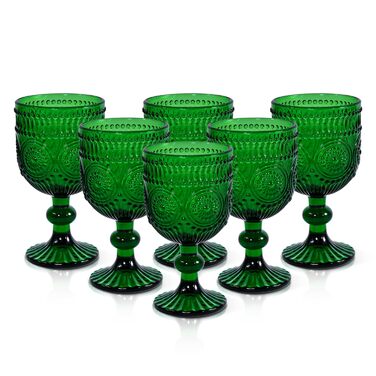 Набір вінтажних келихів для вина, 350 мл, 6 штук, кришталеве скло з рельєфним візерунком, придатне для миття в посудомийній машині, рожевий