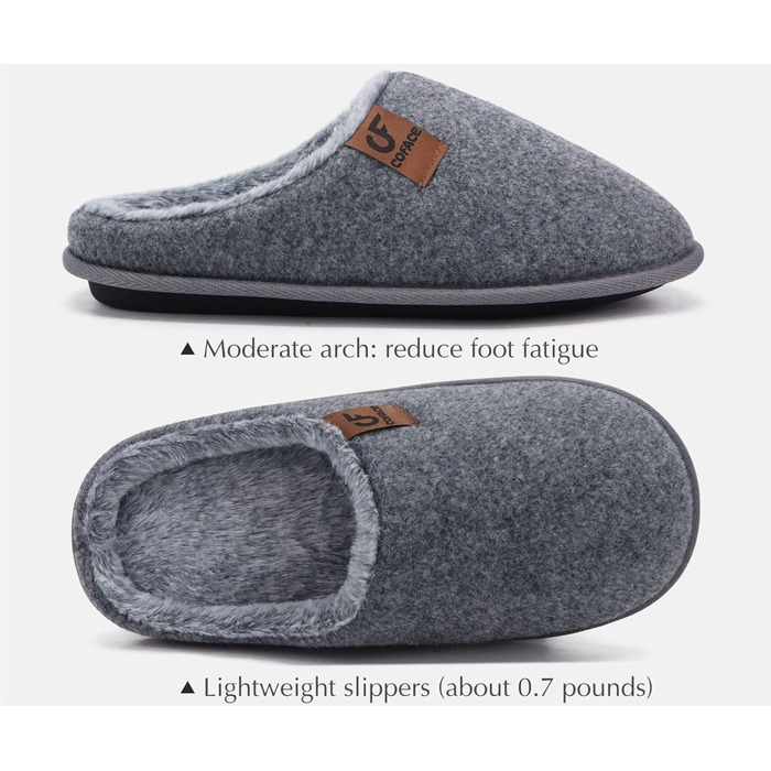 Тапочки чоловічі COFACE з фетру, теплі, зручні, з м'якою підкладкою, антиковзаюча гумова підошва, для дому та вулиці, розмір 40-49 (Сірий, 43 EU)