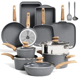 Набір посуду Kitchen Academy, 17 предметів, каструлі та сковороди з антипригарним покриттям для індукційних плит (Сірий)