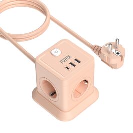 FDTEK Розетка-спінер з USB-C та USB-A, 7 розеток, 2500W/10A, з вимикачем, 1.8м кабель, рожевий