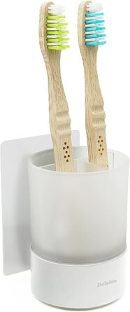 Dolvhin® Toothbrush Holder without Drilling | Frosted Glass Toothbrush Cup for Gluing | Tooth Cup & Wall Bracket Toothbrush Holder Stainless Steel | Toothbrush Cup & Toothbrush Organizer | Matte White