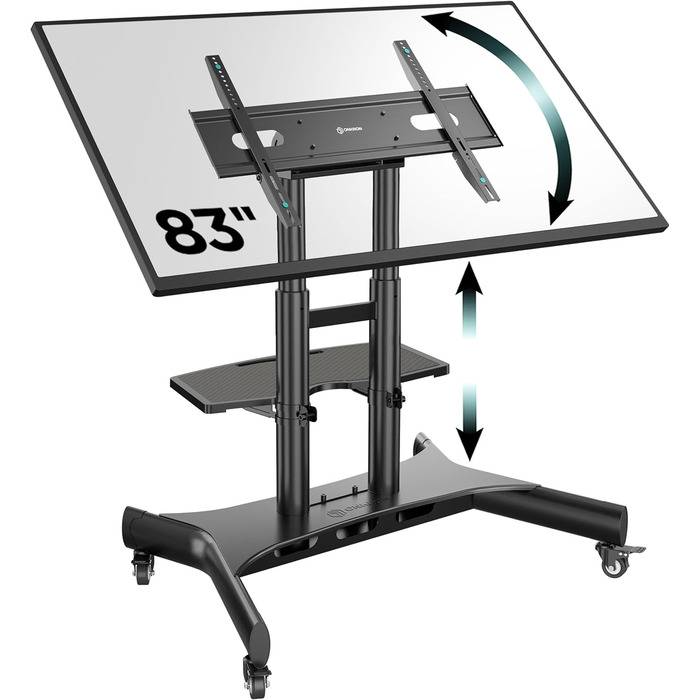 ONKRON Mobile TV Stand with Wheels - Adjustable Height & Tilt for 32-70 inch TVs up to 45kg, VESA 600x400 - Black TS1350-B