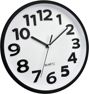 Plumeet 40.6cm Extra Large Wall Clock, Silent Non-Ticking Quartz Decorative Clocks, Modern Style Good for Living Room, Kitchen, Living Room, Bedroom, Office, Large 3D Number Display, (White) (25 cm, Ivory)