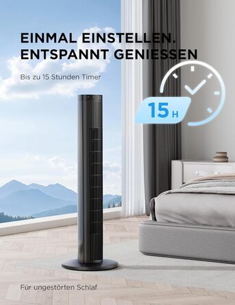 Вентилятор підлоговий Midea FZ10-26MR (BL) 96 см, з пультом, тихий 33 дБ, з осциляцією 90°, таймер 15 год, LED дисплей, 4 швидкості/режими, для спальні та офісу, чорний