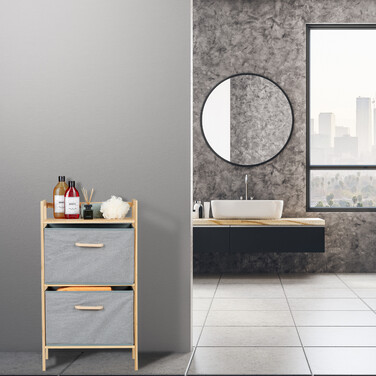 Relaxdays Bamboo Bathroom Shelf with 2 Laundry Baskets