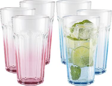 TREND FOR HOME Gigi Secret Pastels Large Drinking Glasses 630 ml, Set of 6 Cocktail Glasses, XXL Long Drink Glasses, Dishwasher Safe, Perfect for Home