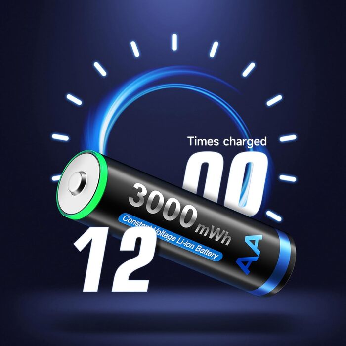 CITYORK Акумулятори AA Li-Ion, 4 шт., 1.5V, 3000mWh, з зарядним пристроєм Bay LCD Micro USB, швидка зарядка, захист від перевантаження