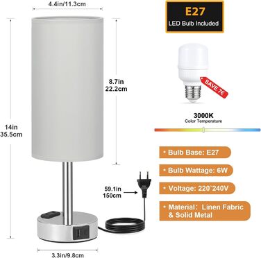 Настільна лампа Kakanuo з торшером, USB-порт, диммування, для спальні, дитячої кімнати, офісу, вітальні