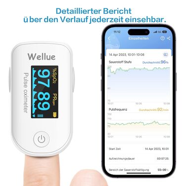 Пульсоксиметр з пам'яттю даних, Bluetooth, моніторинг SpO2 та частоти серця, білий