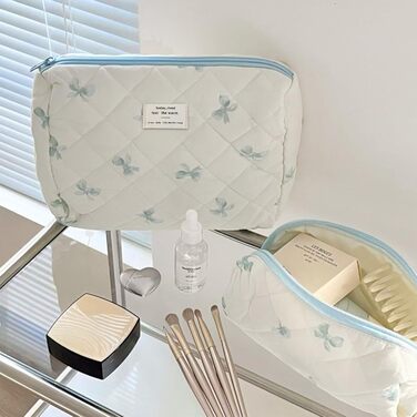 Набір косметичок 3 шт. для подорожей, дамські косметички з квітковим принтом, набір для макіяжу, косметичні сумочки для дівчат та жінок (блакитна стрічка)
