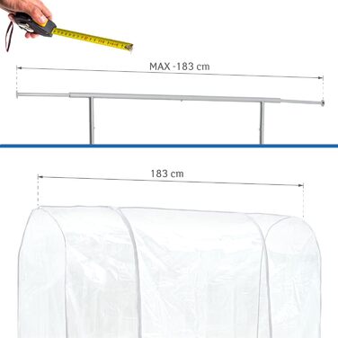 Tatkraft BIG Garment Rack Cover, Clothes Rack Cover, Plastic, Transparent, 2 Zippers, Extra Wide, L183 cm