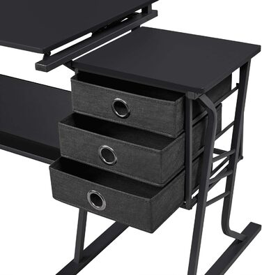 Yaheetech Kids Art Desk Set with Tiltable Tabletop, Side Table with 3 Drawers, Round Chair, and Storage Shelf for Writing, Reading, Painting, and Drawing