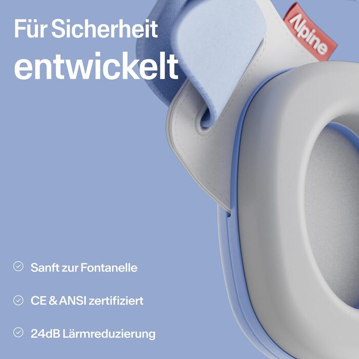 Дитячі навушники Alpine Muffy Baby Klassik - захист від шуму для малюків до 36 місяців, чорний (комфорт - блакитний)