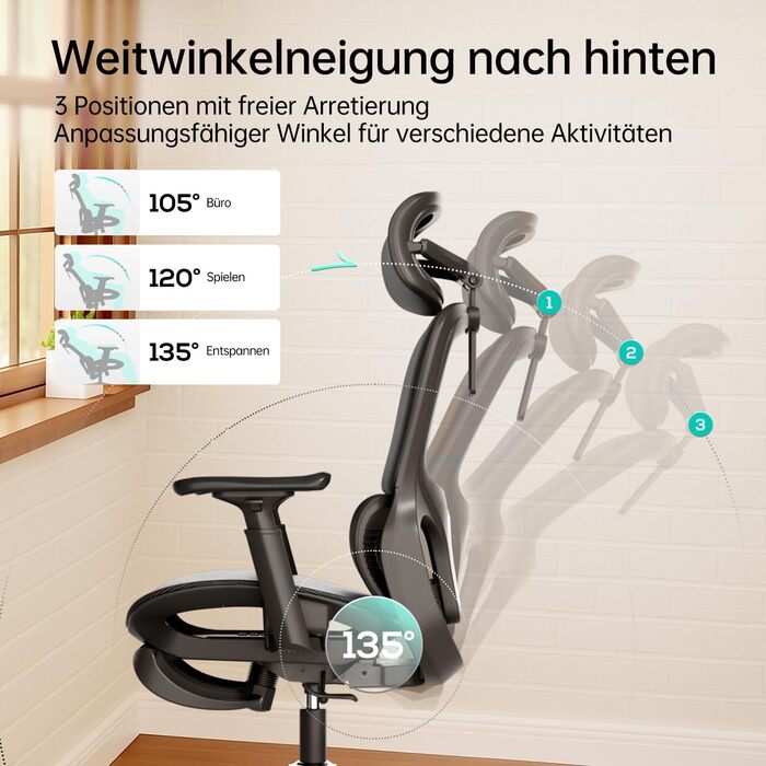 Hbada P2 Air Ergonomic Office Chair with 3D Lumbar Support, Adjustable Headrest & Armrests, Mesh Back, for Home & Office - Black (Luxury Edition)