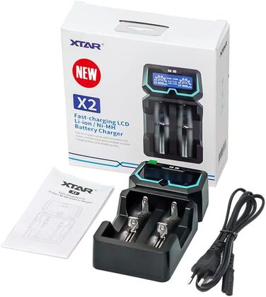 Зарядний пристрій XTAR New X2 для акумуляторів 20700/21700/18650 LCD 2A, мережевий адаптер 3.6V/3.7V/1.2V AAA/C/D