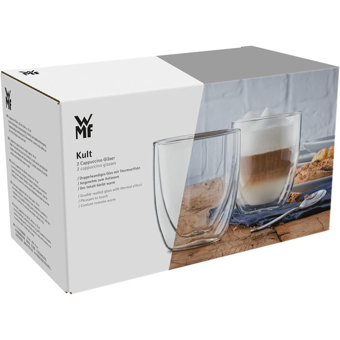 WMF Double-Walled Cappuccino Glasses Set, 2-Piece, Double-Walled Glasses 250ml, Floating Effect, Thermal Glasses, Heat-Resistant Tea Glass, Coffee Glass
