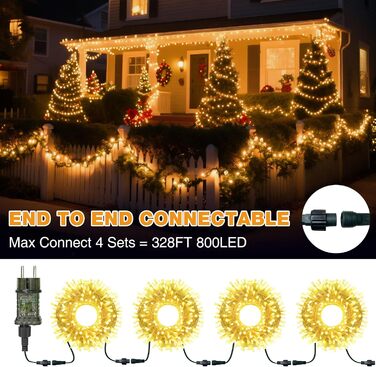 Льонокотова гірлянда світлодіодна 20 метрів, 200 LED, зовнішня, з пультом, таймер, IP65, тепле біле світло, для декору саду, ялинки, балкону, кімнати