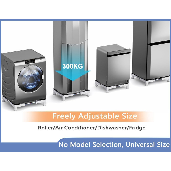 DEWEL Washing Machine Base, Bear Load 300kg, Adjustable Washing Machine Pedestal for Refrigerator, Dryer, Freezer, Length 43-67cm, Height 10-13cm