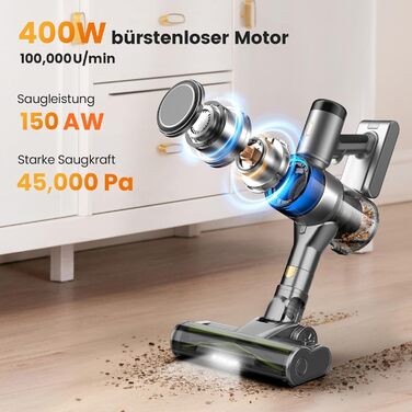 Бездротовий пилосос Dzaki Akku з потужністю 45KPa, без мішка, з дисплеєм, антизаплутана щітка, час роботи 55 хв, знімний акумулятор