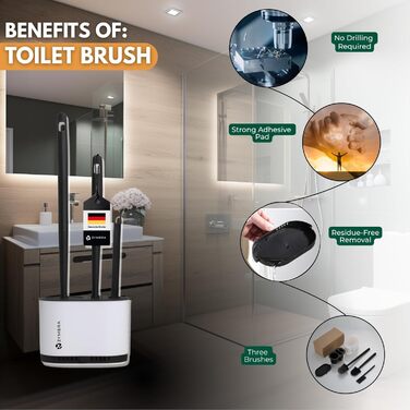Силіконова щітка для унітазу з піддоном для стоків, настінне кріплення - 360° очищення, гігієнічна та швидковисихаюча