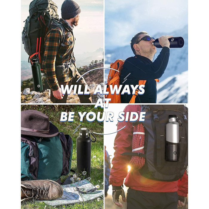 FEIJIAN FJbottle 316 Stainless Steel Vacuum-Insulated Water Bottle 750ml/1000ml with Carabiner, BPA-Free Bottles, Leak-Proof Sports Bottle for Sports, Work, and Travel