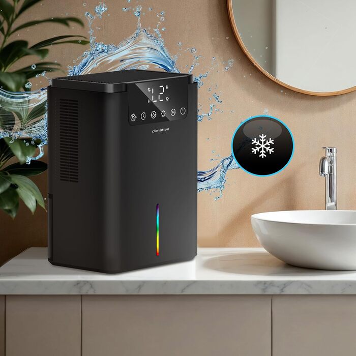 Електричний осушувач повітря Climative ION 12L/24h з Wi-Fi та очищувачем повітря для дому, квартири, ванної кімнати. Захист від вологи та плісняви до 20 м². Чорний Luxe 070