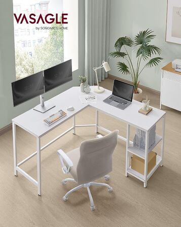 VASAGLE Desk, L-Shaped Computer Desk, 138 x 138 x 76 cm, Corner Desk with 2 Shelves, Space-Saving Office Desk, Gaming, Home Office, Easy Assembly, Maple White LWD072W44