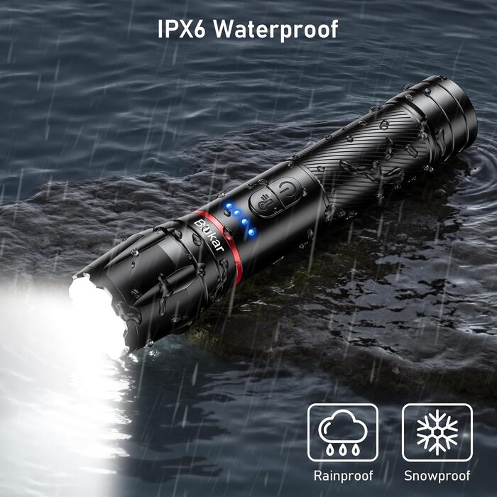 LED ліхтарик Blukar: 10 режимів, зум, водонепроникний, 2000L, 2 колірні температури, для кемпінгу та активного відпочинку