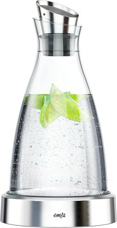 Emsa 505219 Flow Chilling Carafe | Elegant Design | Cooling performance for 4h | Cooling pad | Glass and stainless steel | Transparent | 1 Liter, 14 x 14 x 30 cm