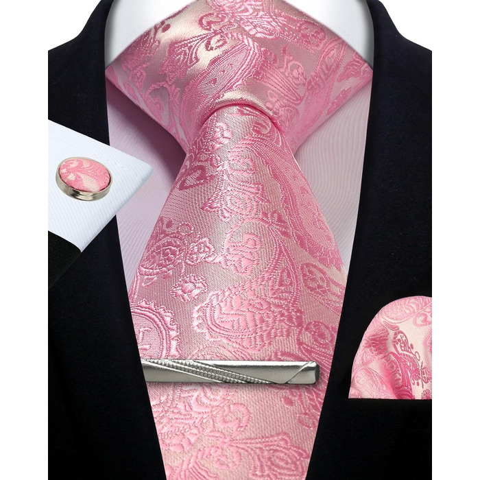 Набір краваток, нагрудних хустинок та затискачів для краваток Paisley: елегантний подарунковий набір для чоловіків (рожевий)