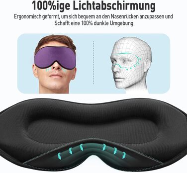 Маска для сну Umisleep для тих, хто спить на боці, з 3D-очними впадинами, регульованим ремінцем, світлонепроникна та дихаюча, для чоловіків та жінок, підходить для подорожей та йоги (фіолетова)