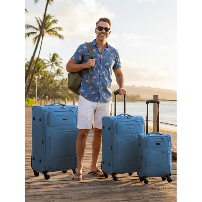 Набір валізак Smartbox 3-в-1 для жінок та чоловіків | Легкі та міцні валізи-ролери, якісний softcase, 4 колеса та кодовий замок | Розширювані валізи (Edition 04) Slate-blue