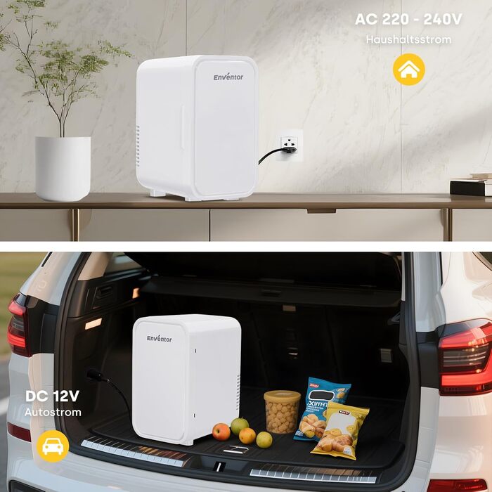 Mini холодильник Enventor 6L: портативний, для авто, кімнати, косметики, фруктів та напоїв (білий)