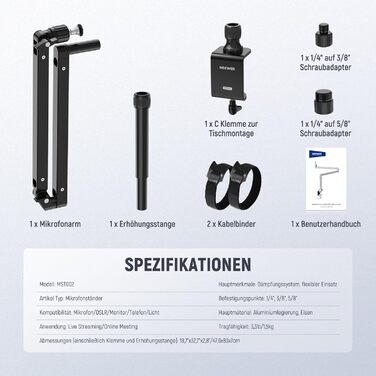 NEEWER MST002 Тримач для мікрофона з низьким профілем, регульований, з демпфером, для подкастів, ігор, стрімінгу, з кабелеуправлінням