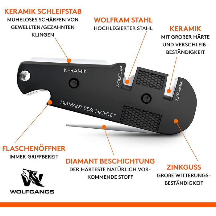 Точилка для ножів Wolfgang KlingenDoktor 5-в-1 - Преміум, для ножів з хвилястим лезом, туристична
