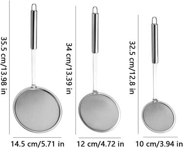 Набір з 3 шт. кельїв для зняття піни з нержавіючої сталі, високоякісні, фільтрувальні ложки, сито з дрібною сіткою, набір для кухні, 3 розміри, для зняття жиру та піни