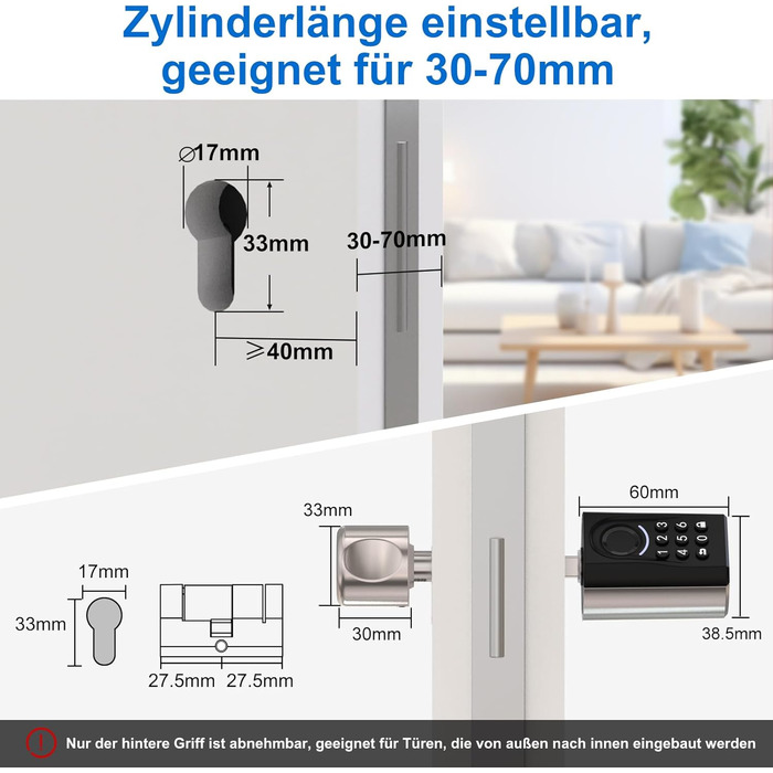 Електронний замок WELOCK ToucA51 з відбитком пальця, PIN-кодом, RFID, Wi-Fi, для дверей 30-70 мм