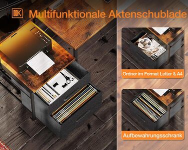 ODK L-Shaped Desk with Drawers, Reversible Corner Desk with LED & Power Strip, Large 189.3x100cm (Vintage Brown)
